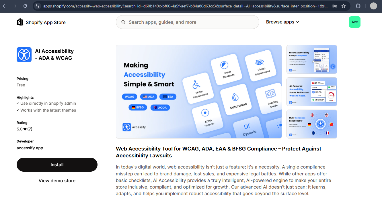 Accessify Shopify listing 