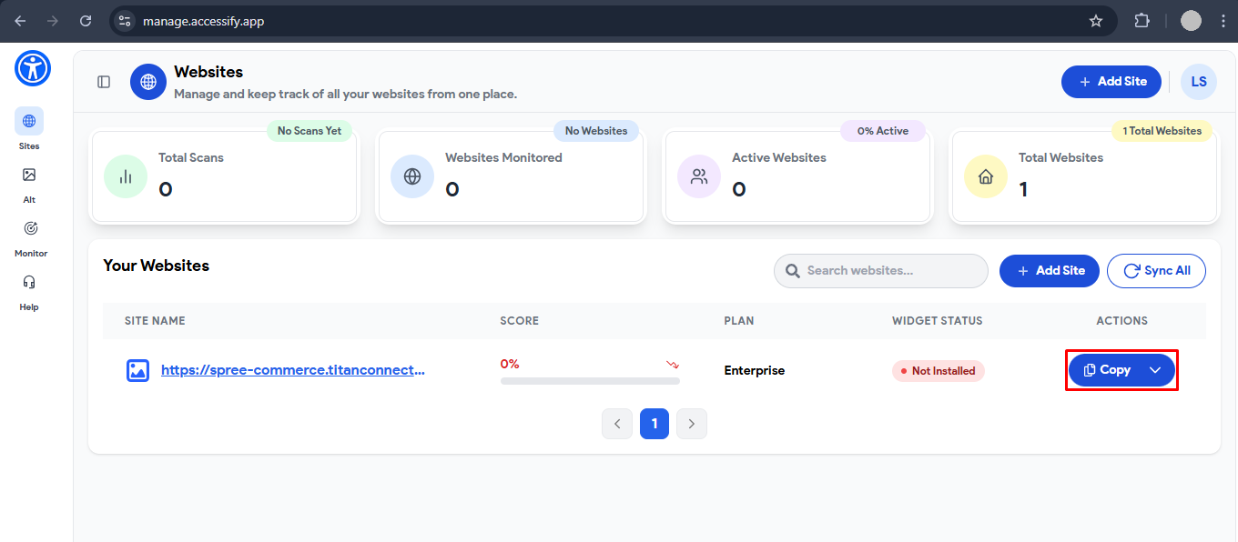 Copying of Accessify snippet code