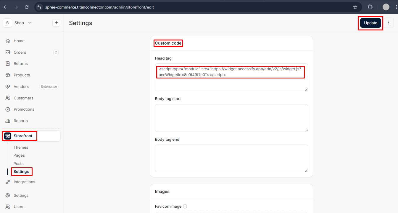 Pasting of accessify code in head tag file