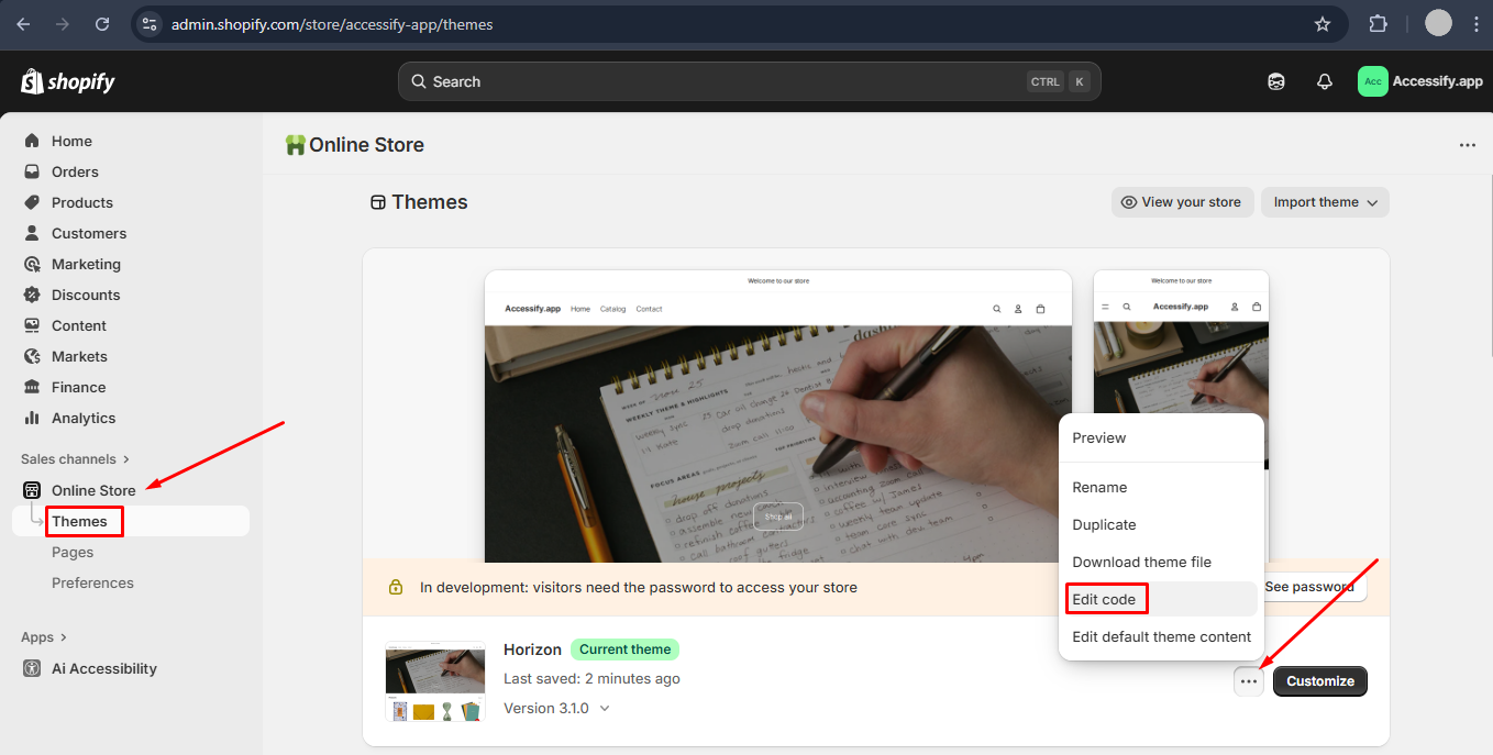 Edit code section of Shopify theme 