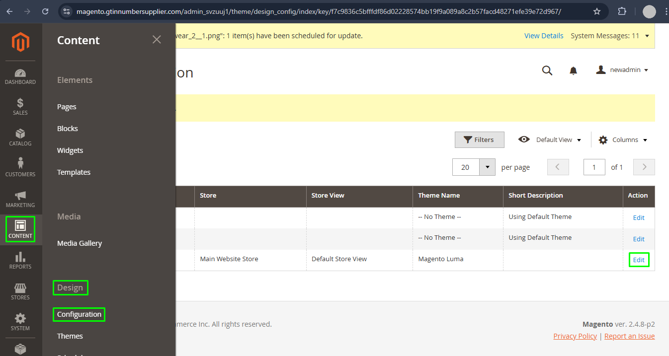 Magento configuration page 