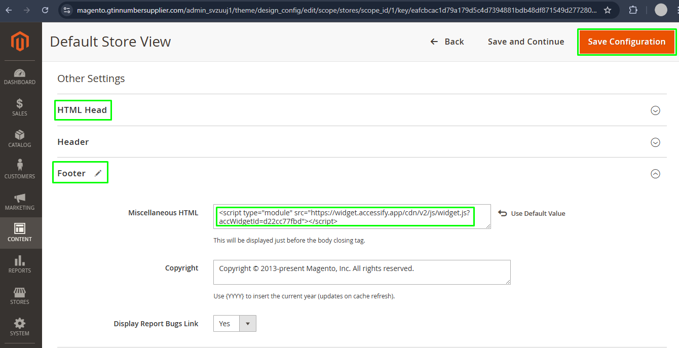 Pasting of accessify code in footer file