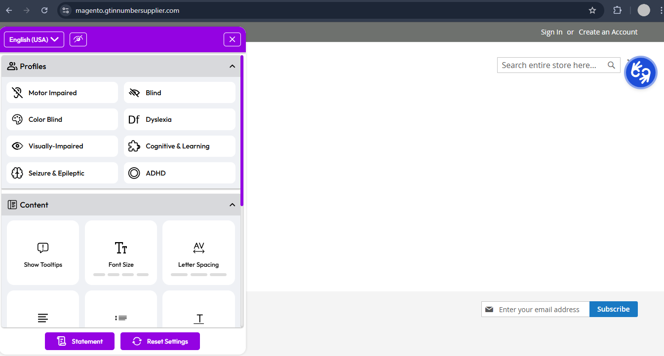 Accessify widget display on magento site