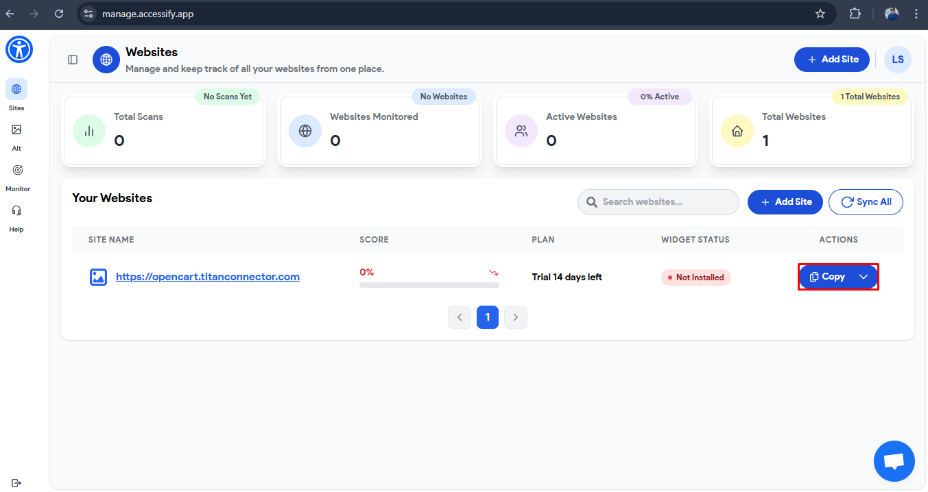 Copying of Accessify snippet code