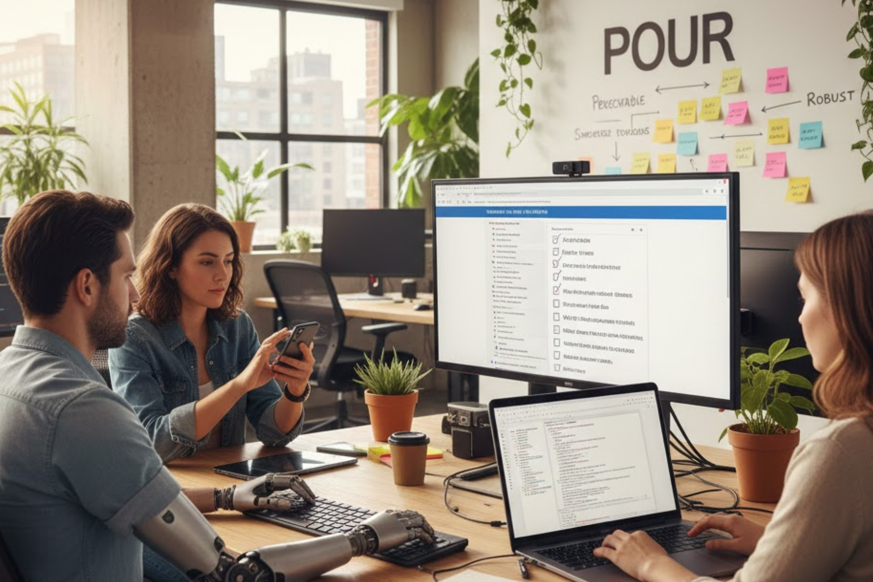 Team collaborating on WCAG POUR principles aligned with Texas accessibility standards.