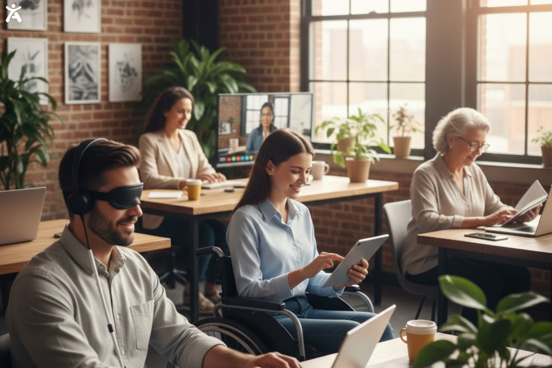 nclusive workplace demonstrating Texas accessibility standards through assistive technology and accessible devices.