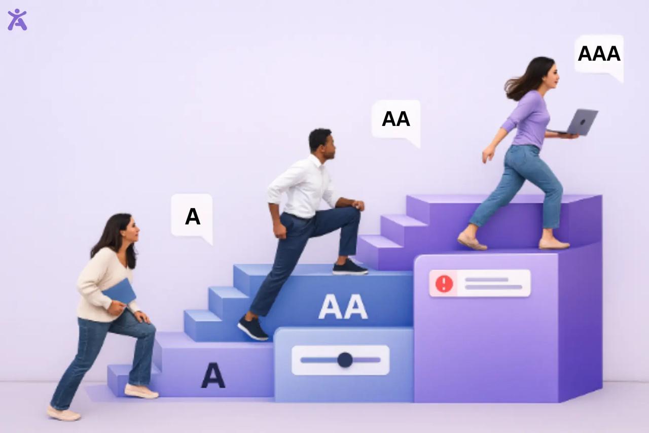 WCAG Conformance Levels chart, showing Level A, AA, and AAA, demonstrating different levels of compliance with accessibility standards.