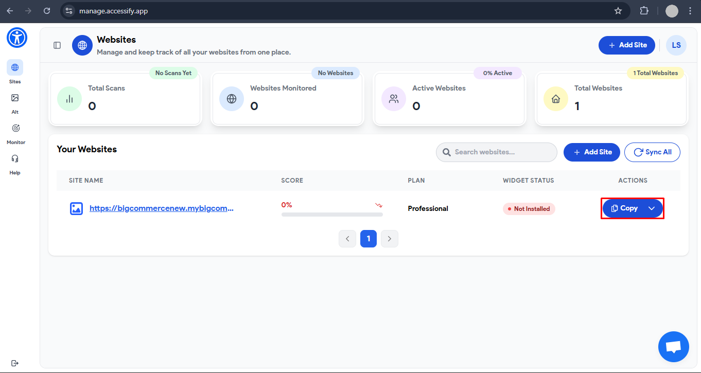 Copying of Accessify snippet code
