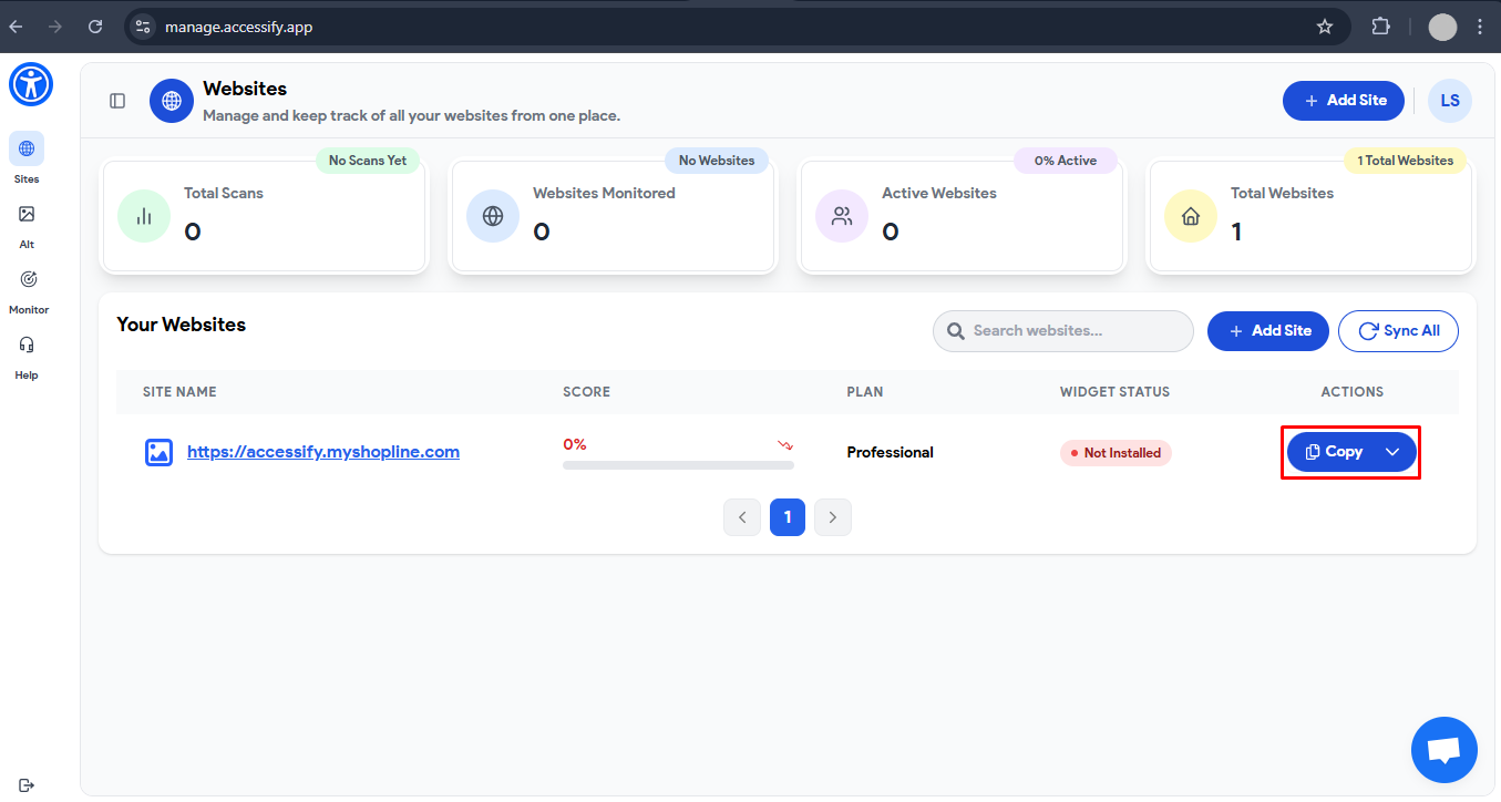 Copying of Accessify snippet code
