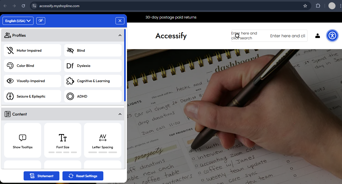 Accessify widget display on Shopline site