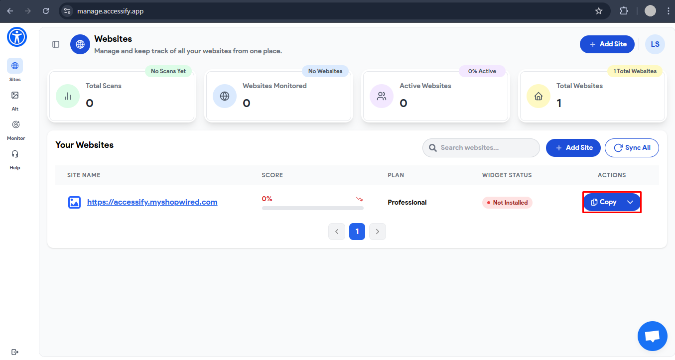 Copying of Accessify snippet code