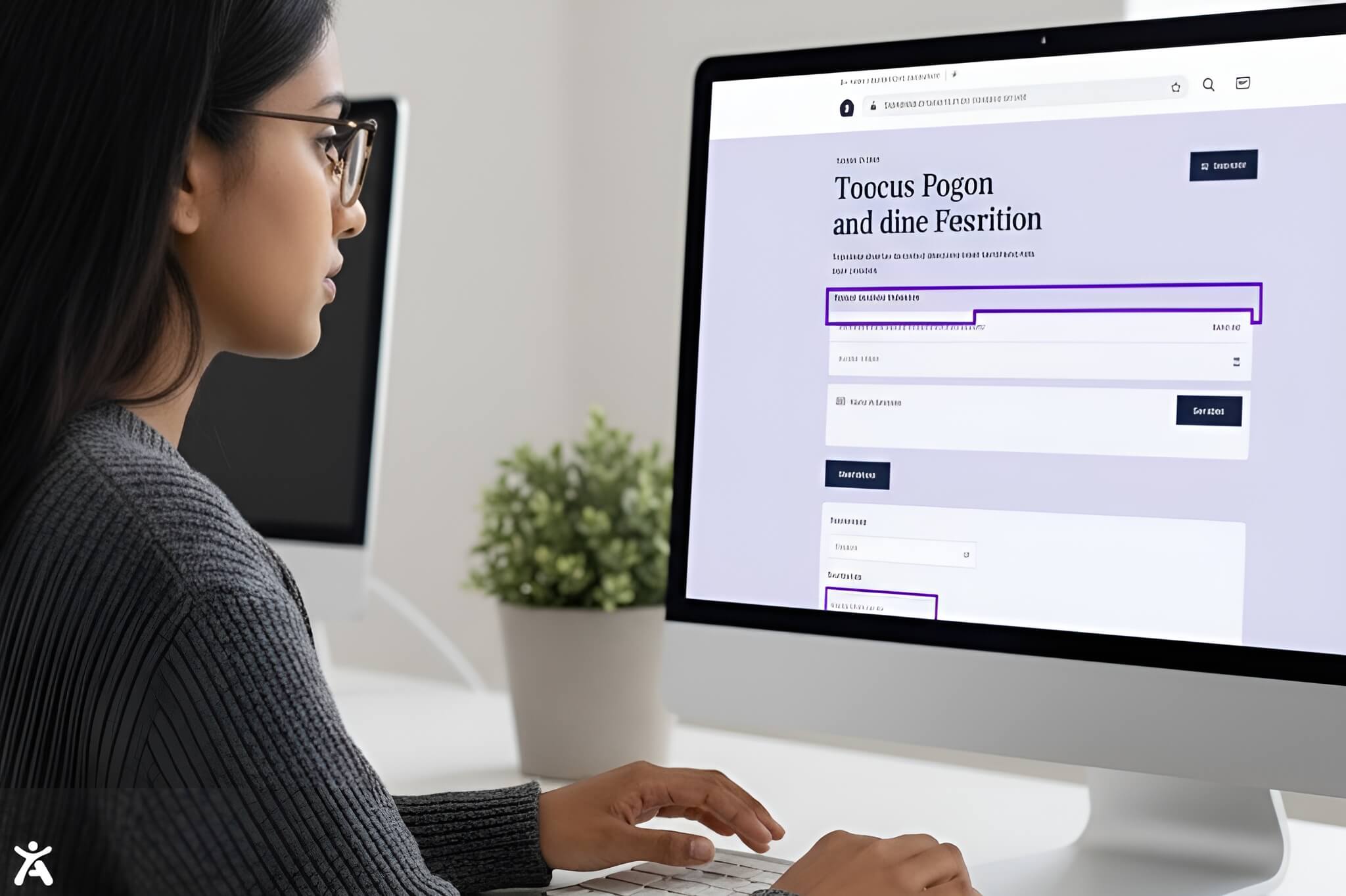 User navigating a website using only a keyboard, with a visible focus indicator moving across interactive elements.

