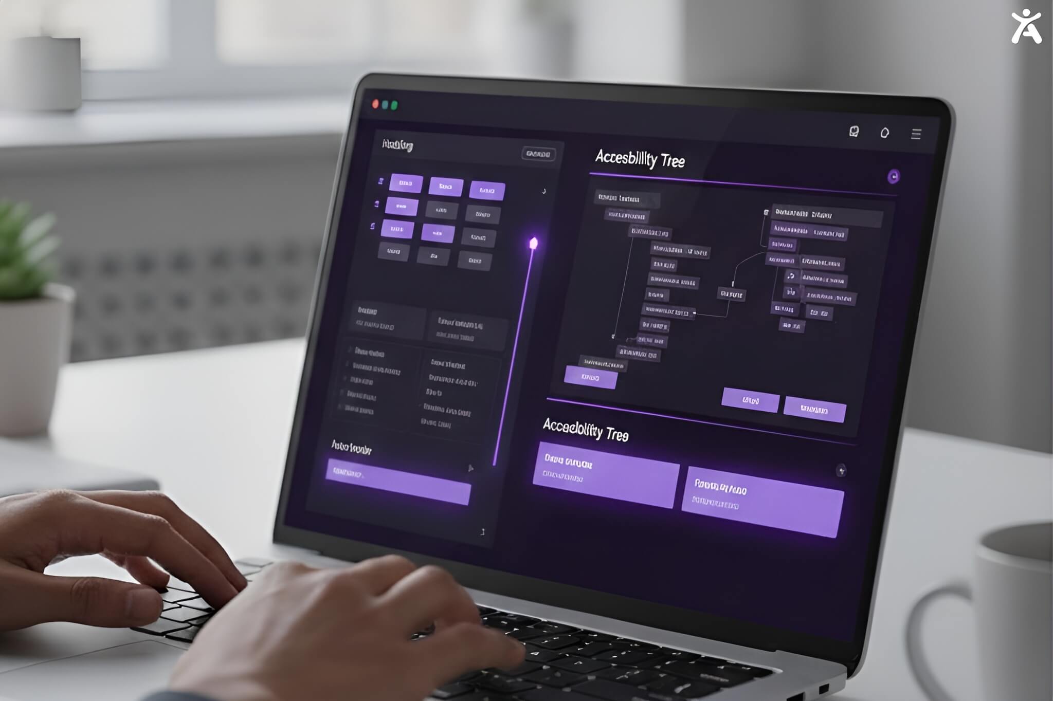 Professional testing a webpage with a screen reader to review heading structure and reading order.