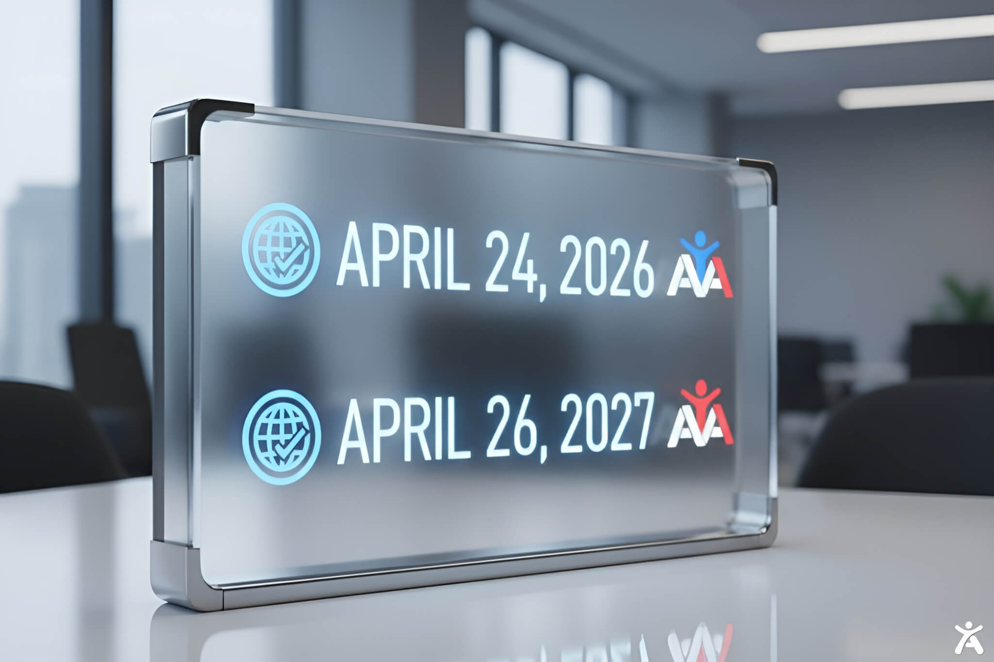 A digital display of the 2026 and 2027 ADA Title II regulatory deadlines for government web accessibility.