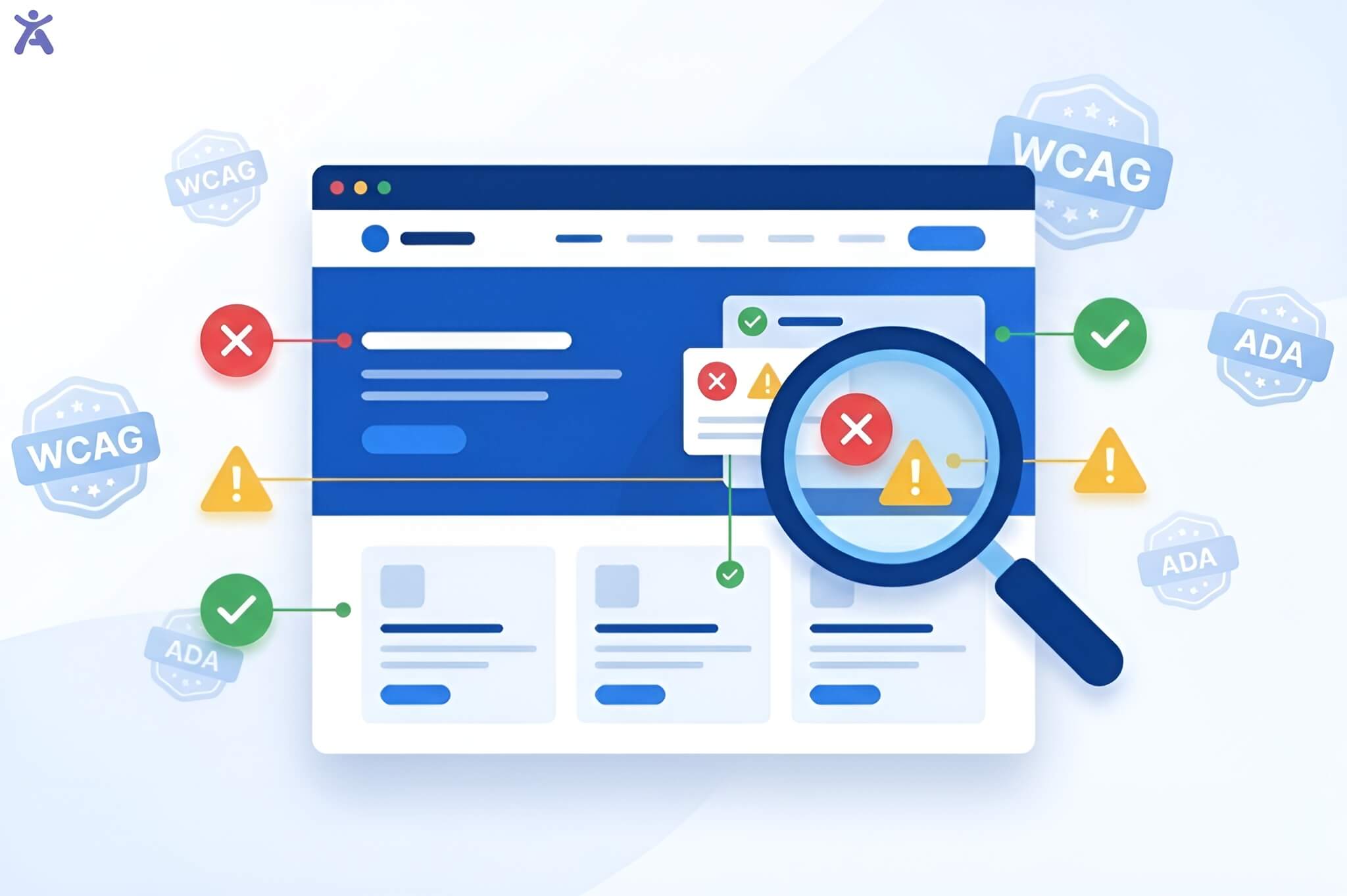 WAVE web accessibility evaluation tool showing error, alert, and feature icons on a browser audit report