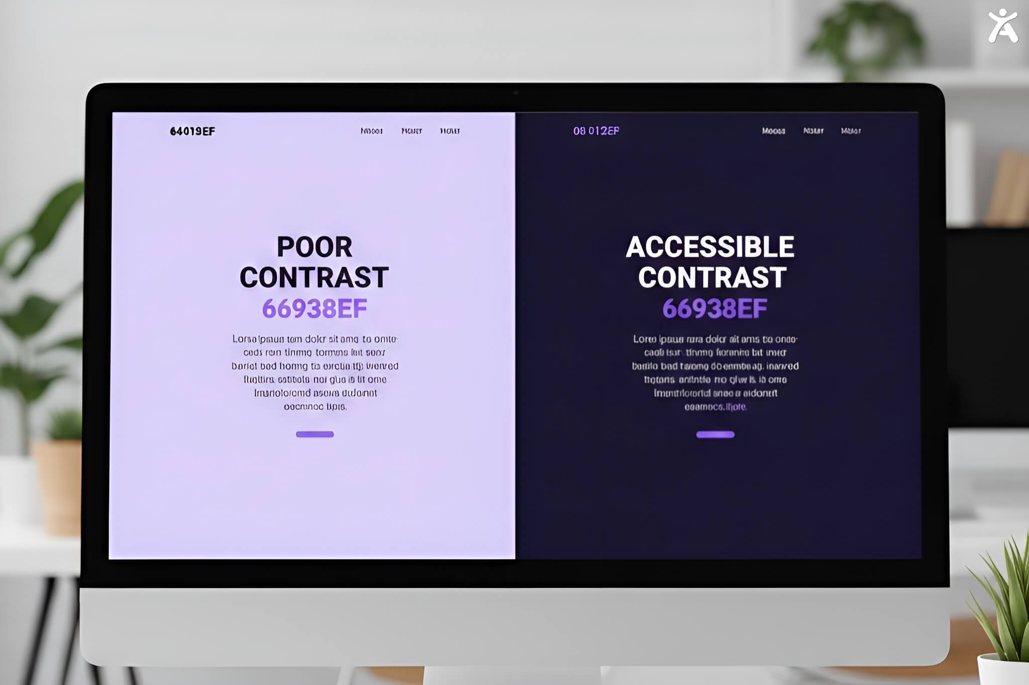  Low-contrast text compared with accessible high-contrast text, demonstrating why color contrast matters for web accessibility.
