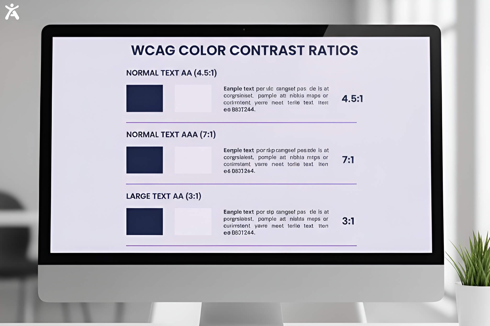  WCAG color contrast ratios infographic comparing AA and AAA standards for readable text and accessible design.