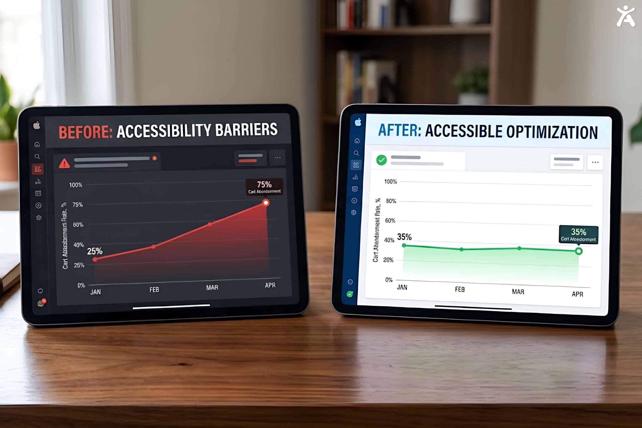 Before and after comparison of cart abandonment rate after accessibility improvements
